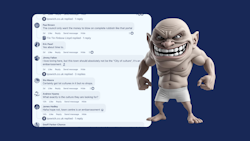 A photorealistic render of your typical Facebook troll next to some real comments about Ipswich's City of Culture bid